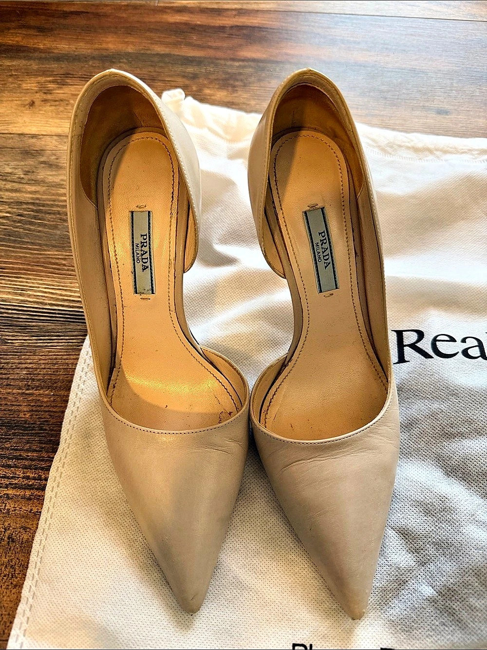 Prada Leather D'Orsay Pointed Toe Pumps Beige EU 36